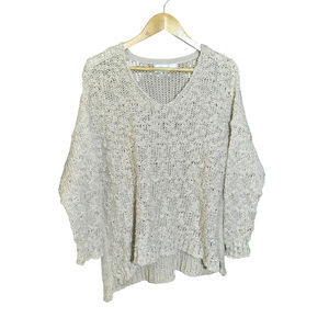 Chelsea & Theodore Womens High-Low Cream Chunky Knit Oversized Sweater Size M